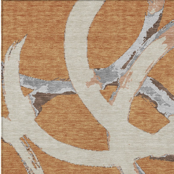 Homeroots 3' Beige Ivory And Gray Abstract Washable Area Rug For Indoor And Outdoor Spaces, Durable Design 5' X 8' Polyester 599119