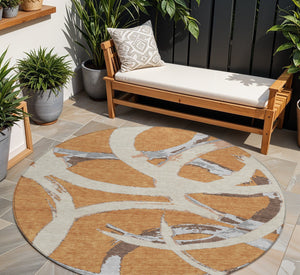 Homeroots 3' Beige Ivory And Gray Abstract Washable Area Rug For Indoor And Outdoor Spaces, Durable Design 8' Round Polyester 599120