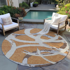 Homeroots 3' Beige Ivory And Gray Abstract Washable Area Rug For Indoor And Outdoor Spaces, Durable Design 8' Round Polyester 599120