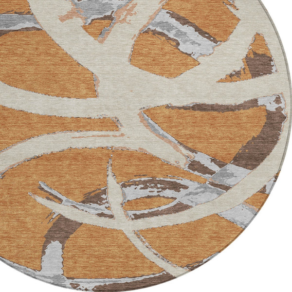 Homeroots 3' Beige Ivory And Gray Abstract Washable Area Rug For Indoor And Outdoor Spaces, Durable Design 8' Round Polyester 599120