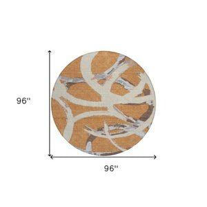 Homeroots 3' Beige Ivory And Gray Abstract Washable Area Rug For Indoor And Outdoor Spaces, Durable Design 8' Round Polyester 599120