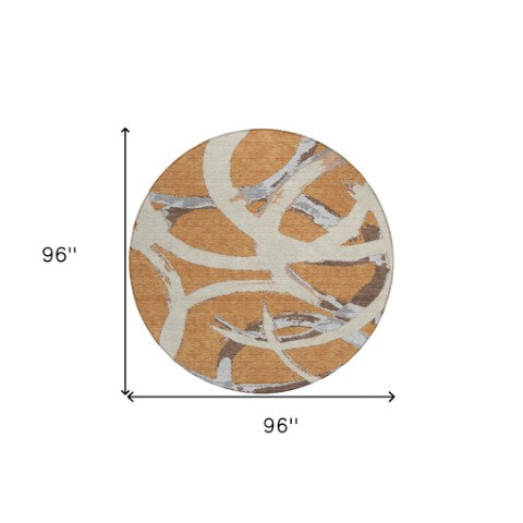 Homeroots 3' Beige Ivory And Gray Abstract Washable Area Rug For Indoor And Outdoor Spaces, Durable Design 8' Round Polyester 599120