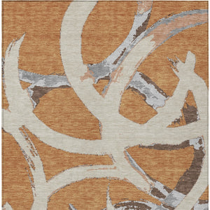 Homeroots 3' Beige Ivory And Gray Abstract Washable Area Rug For Indoor And Outdoor Spaces, Durable Design 8' X 10' Polyester 599121