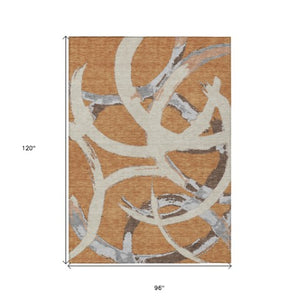 Homeroots 3' Beige Ivory And Gray Abstract Washable Area Rug For Indoor And Outdoor Spaces, Durable Design 8' X 10' Polyester 599121