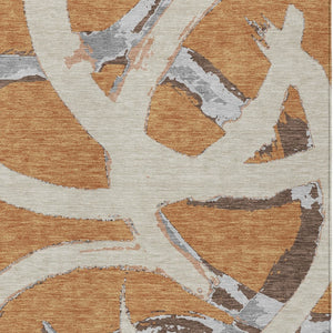 Homeroots 3' Beige Ivory And Gray Abstract Washable Area Rug For Indoor And Outdoor Spaces, Durable Design 8' X 10' Polyester 599121