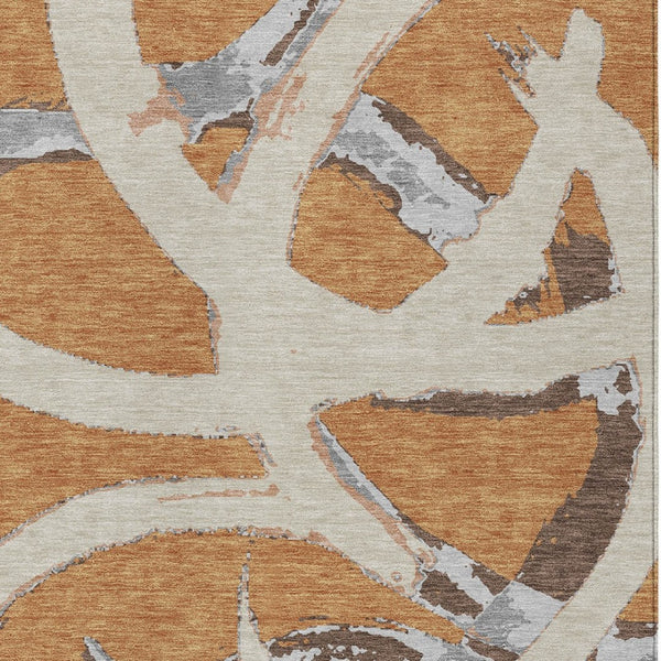 Homeroots 3' Beige Ivory And Gray Abstract Washable Area Rug For Indoor And Outdoor Spaces, Durable Design 8' X 10' Polyester 599121