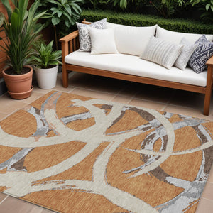 Homeroots 3' Beige Ivory And Gray Abstract Washable Area Rug For Indoor And Outdoor Spaces, Durable Design 9' X 12' Polyester 599122