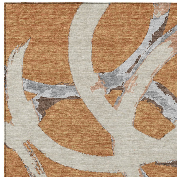 Homeroots 3' Beige Ivory And Gray Abstract Washable Area Rug For Indoor And Outdoor Spaces, Durable Design 9' X 12' Polyester 599122