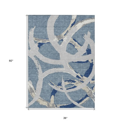 Homeroots 3' Beige Ivory And Gray Abstract Washable Area Rug For Indoor And Outdoor Spaces, Durable Design 3' X 5' Polyester 599124