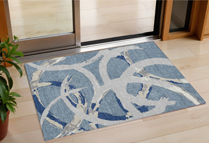 Homeroots 3' Beige Ivory And Gray Abstract Washable Area Rug For Indoor And Outdoor Spaces, Durable Design 3' X 5' Polyester 599124