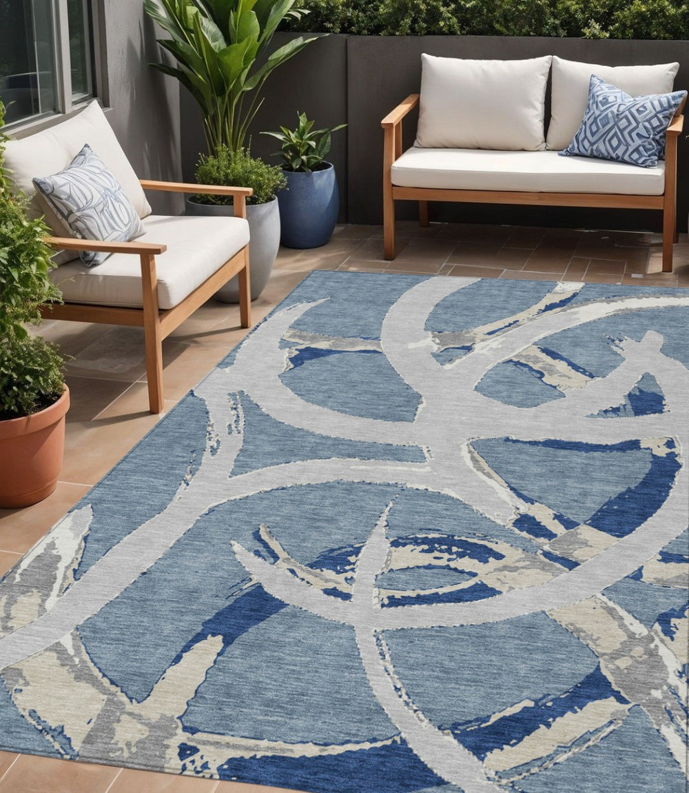 HomeRoots 5' Gray Abstract Washable Area Rug for Indoor/Outdoor Use – Durable, Stylish, Easy Care Solution 5' X 8' 599125