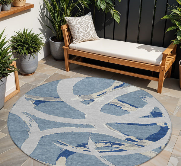 Homeroots 3' Beige Ivory And Gray Abstract Washable Area Rug For Indoor And Outdoor Spaces, Durable Design 8' Round Polyester 599126