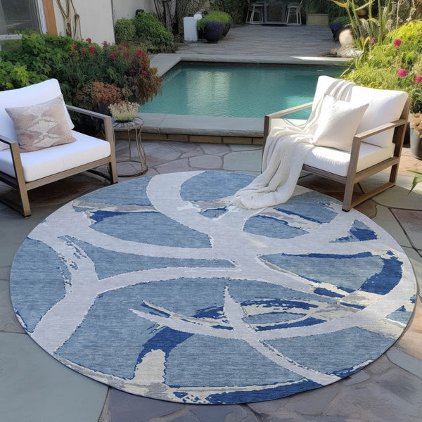 Homeroots 3' Beige Ivory And Gray Abstract Washable Area Rug For Indoor And Outdoor Spaces, Durable Design 8' Round Polyester 599126