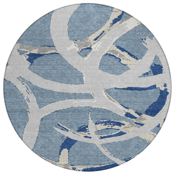 HomeRoots 5' Gray Abstract Washable Area Rug for Indoor/Outdoor Use – Durable, Stylish, Easy Care Solution 8' Round 599126