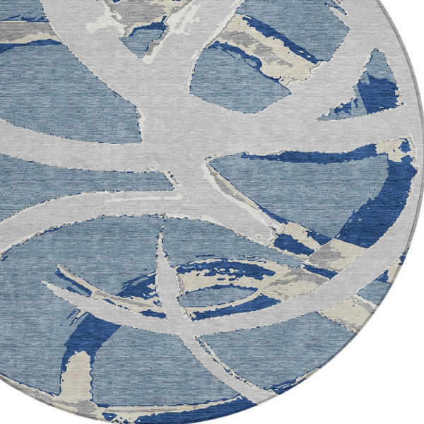 Homeroots 3' Beige Ivory And Gray Abstract Washable Area Rug For Indoor And Outdoor Spaces, Durable Design 8' Round Polyester 599126