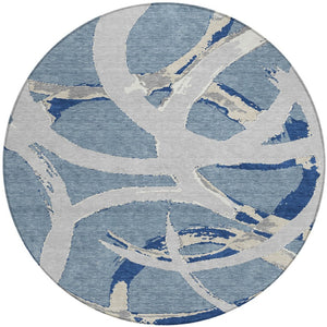 Homeroots 3' Beige Ivory And Gray Abstract Washable Area Rug For Indoor And Outdoor Spaces, Durable Design 8' Round Polyester 599126