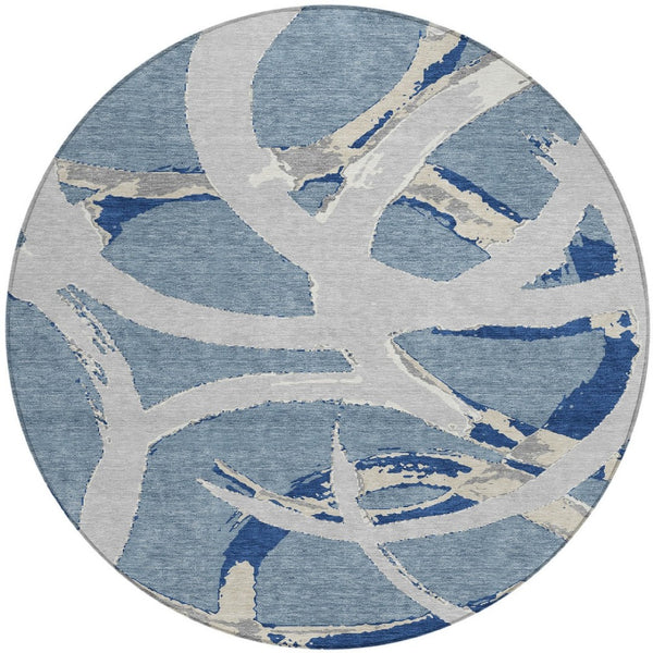 Homeroots 3' Beige Ivory And Gray Abstract Washable Area Rug For Indoor And Outdoor Spaces, Durable Design 8' Round Polyester 599126