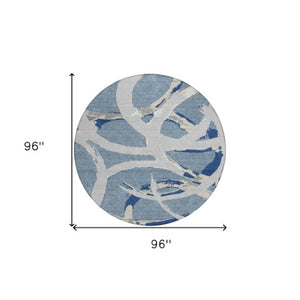 Homeroots 3' Beige Ivory And Gray Abstract Washable Area Rug For Indoor And Outdoor Spaces, Durable Design 8' Round Polyester 599126