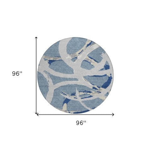 Homeroots 3' Beige Ivory And Gray Abstract Washable Area Rug For Indoor And Outdoor Spaces, Durable Design 8' Round Polyester 599126