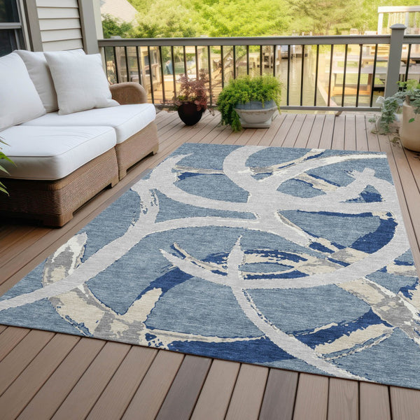 Homeroots 3' Beige Ivory And Gray Abstract Washable Area Rug For Indoor And Outdoor Spaces, Durable Design 8' X 10' Polyester 599127