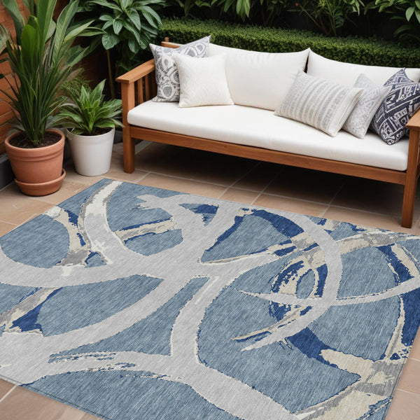 Homeroots 3' Beige Ivory And Gray Abstract Washable Area Rug For Indoor And Outdoor Spaces, Durable Design 10' X 14' Polyester 599129