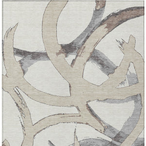 Homeroots 3' Beige Ivory And Gray Abstract Washable Area Rug For Indoor And Outdoor Spaces, Durable Design 3' X 5' Polyester 599130