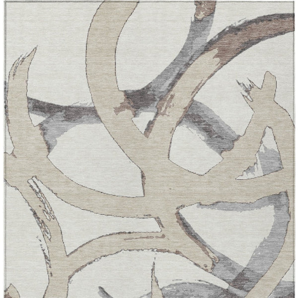 Homeroots 3' Beige Ivory And Gray Abstract Washable Area Rug For Indoor And Outdoor Spaces, Durable Design 3' X 5' Polyester 599130