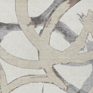 Homeroots 3' Beige Ivory And Gray Abstract Washable Area Rug For Indoor And Outdoor Spaces, Durable Design 3' X 5' Polyester 599130