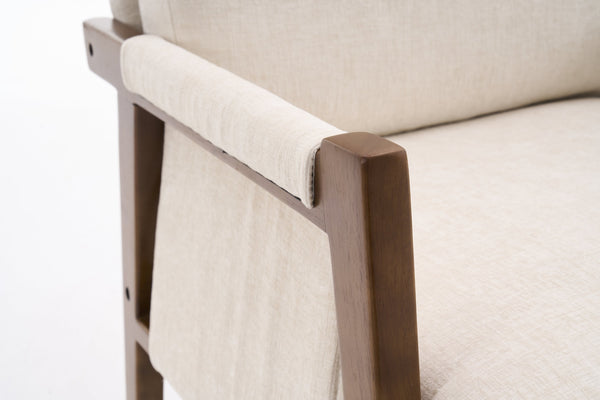 English Elm Mid-Century Solid Wood Accent Chair with Chenille Upholstery, Ergonomic Waist Support, Sturdy 300lb Capacity Beige T3903P372379