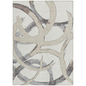 Homeroots 3' Beige Ivory And Gray Abstract Washable Area Rug For Indoor And Outdoor Spaces, Durable Design 8' X 10' Polyester 599133