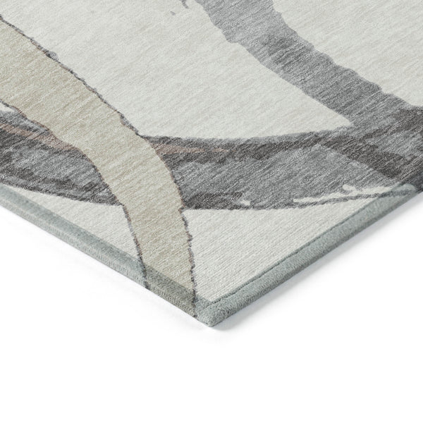 Homeroots 3' Beige Ivory And Gray Abstract Washable Area Rug For Indoor And Outdoor Spaces, Durable Design 8' X 10' Polyester 599133