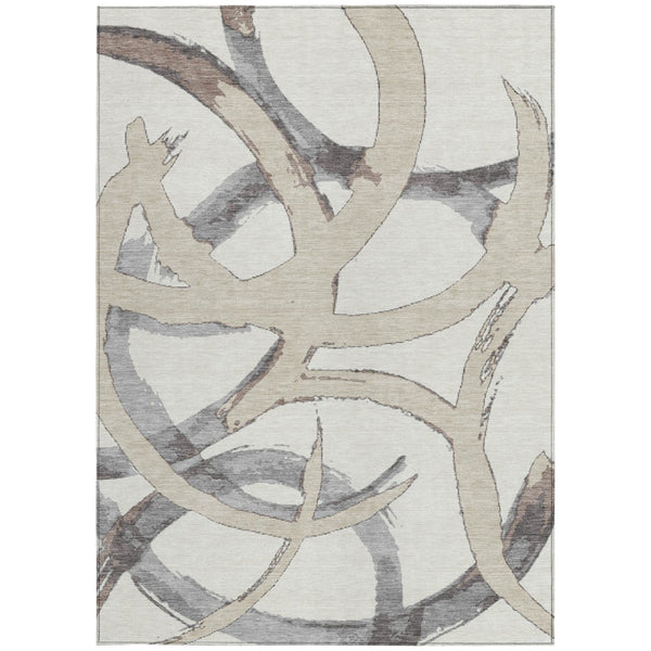 Homeroots 3' Beige Ivory And Gray Abstract Washable Area Rug For Indoor And Outdoor Spaces, Durable Design 9' X 12' Polyester 599134