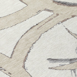 Homeroots 3' Beige Ivory And Gray Abstract Washable Area Rug For Indoor And Outdoor Spaces, Durable Design 10' X 14' Polyester 599135