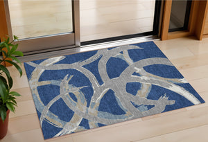 Homeroots 3' Beige Ivory And Gray Abstract Washable Area Rug For Indoor And Outdoor Spaces, Durable Design 3' X 5' Polyester 599136