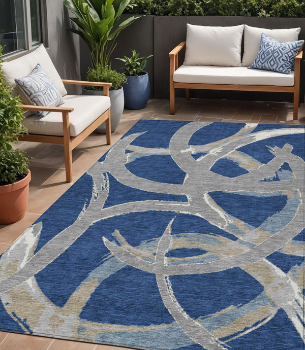 Homeroots 3' Beige Ivory And Gray Abstract Washable Area Rug For Indoor And Outdoor Spaces, Durable Design 5' X 8' Polyester 599137