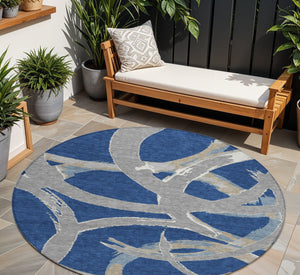 Homeroots 3' Beige Ivory And Gray Abstract Washable Area Rug For Indoor And Outdoor Spaces, Durable Design 8' Round Polyester 599138