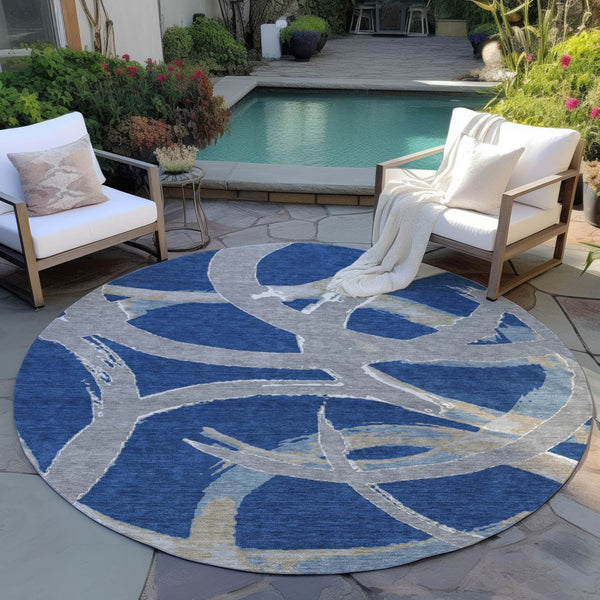Homeroots 3' Beige Ivory And Gray Abstract Washable Area Rug For Indoor And Outdoor Spaces, Durable Design 8' Round Polyester 599138