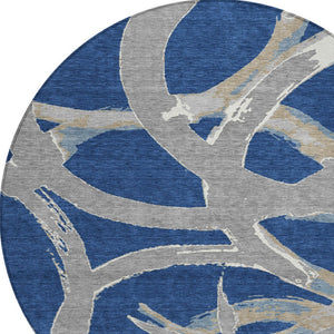 Homeroots 3' Beige Ivory And Gray Abstract Washable Area Rug For Indoor And Outdoor Spaces, Durable Design 8' Round Polyester 599138