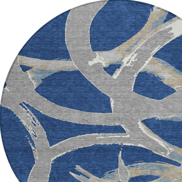 Homeroots 3' Beige Ivory And Gray Abstract Washable Area Rug For Indoor And Outdoor Spaces, Durable Design 8' Round Polyester 599138