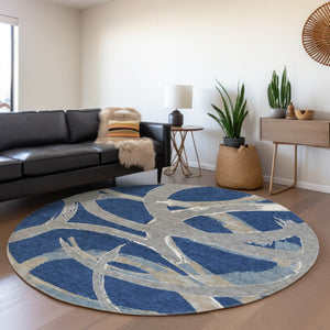 Homeroots 3' Beige Ivory And Gray Abstract Washable Area Rug For Indoor And Outdoor Spaces, Durable Design 8' Round Polyester 599138