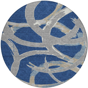 Homeroots 3' Beige Ivory And Gray Abstract Washable Area Rug For Indoor And Outdoor Spaces, Durable Design 8' Round Polyester 599138