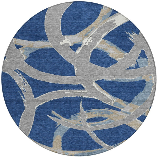 Homeroots 3' Beige Ivory And Gray Abstract Washable Area Rug For Indoor And Outdoor Spaces, Durable Design 8' Round Polyester 599138