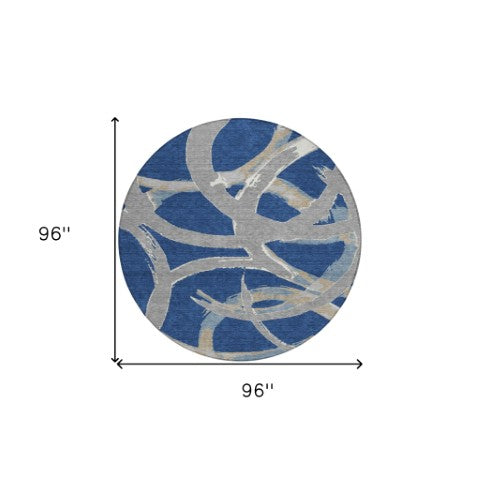 Homeroots 3' Beige Ivory And Gray Abstract Washable Area Rug For Indoor And Outdoor Spaces, Durable Design 8' Round Polyester 599138