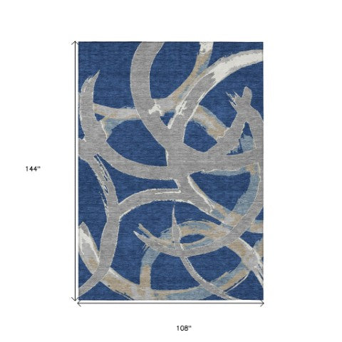 Homeroots 3' Beige Ivory And Gray Abstract Washable Area Rug For Indoor And Outdoor Spaces, Durable Design 9' X 12' Polyester 599140