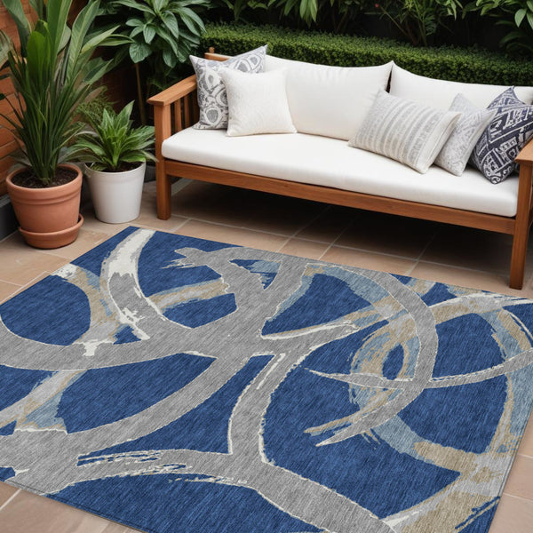 Homeroots 3' Beige Ivory And Gray Abstract Washable Area Rug For Indoor And Outdoor Spaces, Durable Design 9' X 12' Polyester 599140
