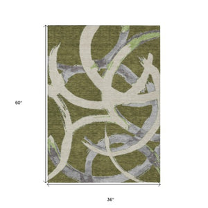 Homeroots 3' Beige Ivory And Gray Abstract Washable Area Rug For Indoor And Outdoor Spaces, Durable Design 3' X 5' Polyester 599142