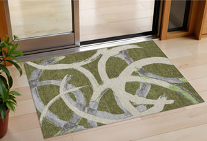 Homeroots 3' Beige Ivory And Gray Abstract Washable Area Rug For Indoor And Outdoor Spaces, Durable Design 3' X 5' Polyester 599142