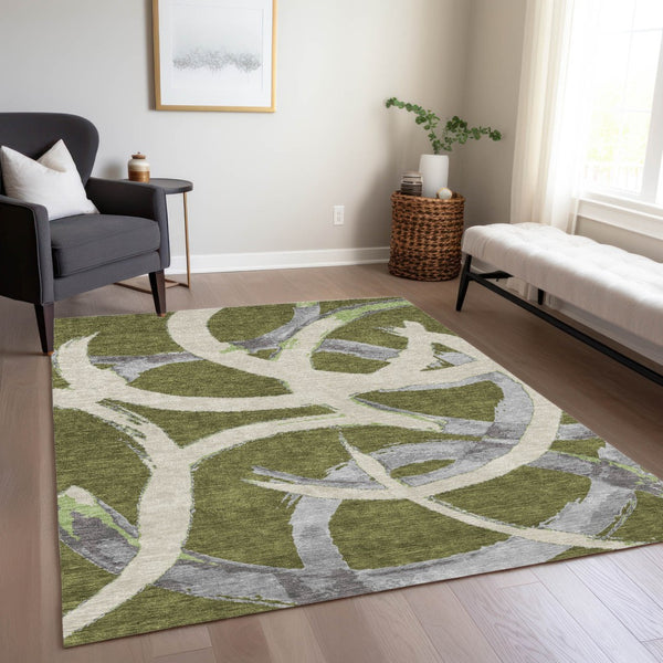 Homeroots 3' Beige Ivory And Gray Abstract Washable Area Rug For Indoor And Outdoor Spaces, Durable Design 3' X 5' Polyester 599142