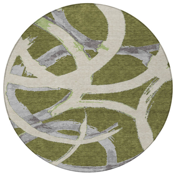 Homeroots 3' Beige Ivory And Gray Abstract Washable Area Rug For Indoor And Outdoor Spaces, Durable Design 8' Round Polyester 599144