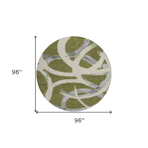 Homeroots 3' Beige Ivory And Gray Abstract Washable Area Rug For Indoor And Outdoor Spaces, Durable Design 8' Round Polyester 599144